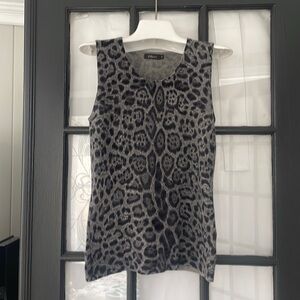 Pure Amici 100% cashmere leopard Animal Print vest / shell in Black and Gray